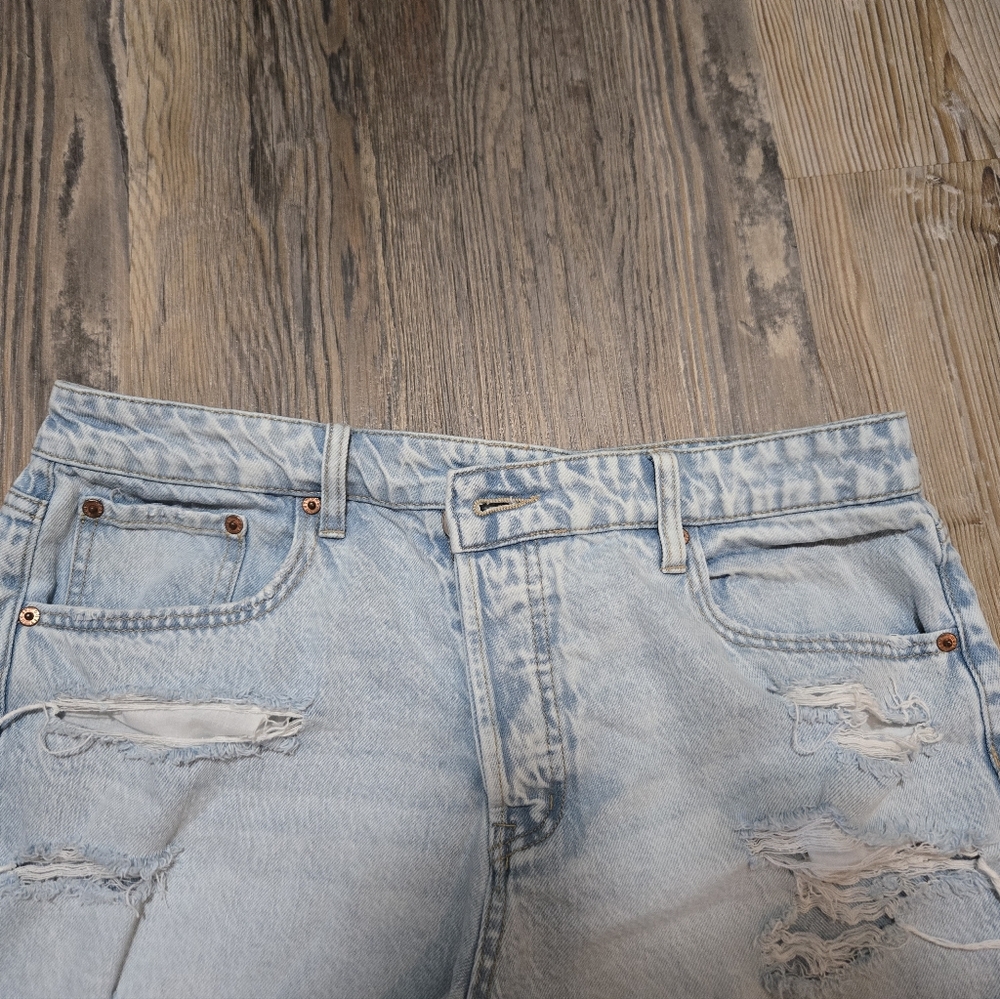 Aeropostale Blue Jean Shorts Distressed High-Waisted, Mom Short, Size 12 - Picture 13 of 16